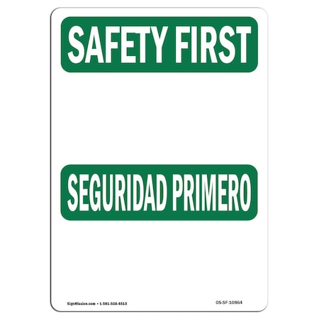 Signmission OSHA SAFETY FIRST Sign, Bilingual, 5in X 3.5in Decal, 10PK, 3.5" W, 5" L, Landscape, PK10 OS-SF-D-35-L-10864-10PK
